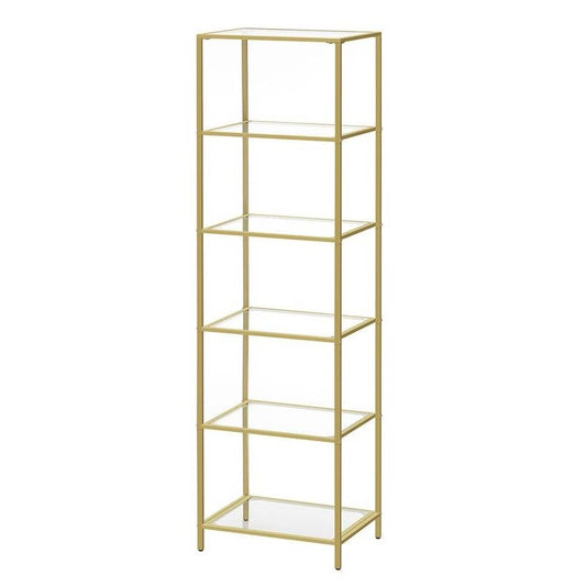 Narrow Glass Shelf Bookcase Bedroom Living Office Bath Storage Unit in Gold — Chic Home-Decor