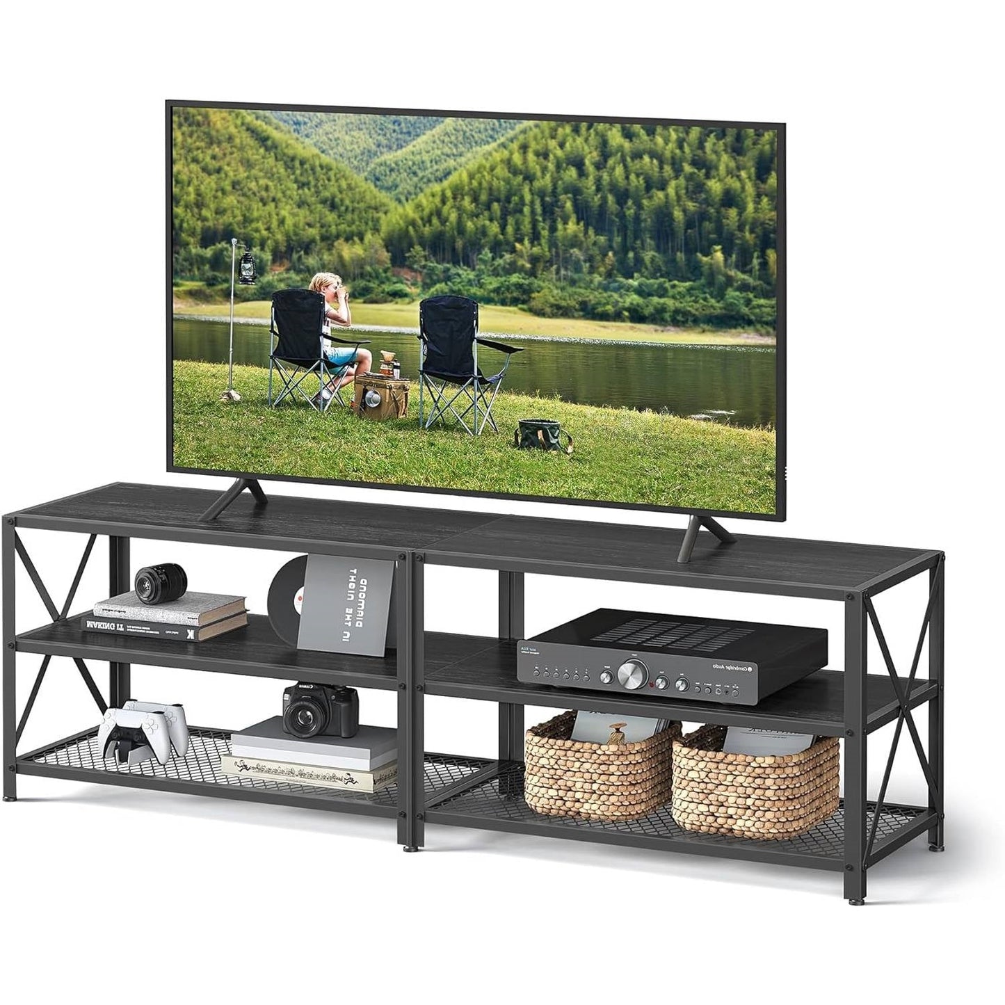 Industrial Black Metal Wood TV Stand Entertainment Center for TV up to 70-inch — Chic Home-Decor