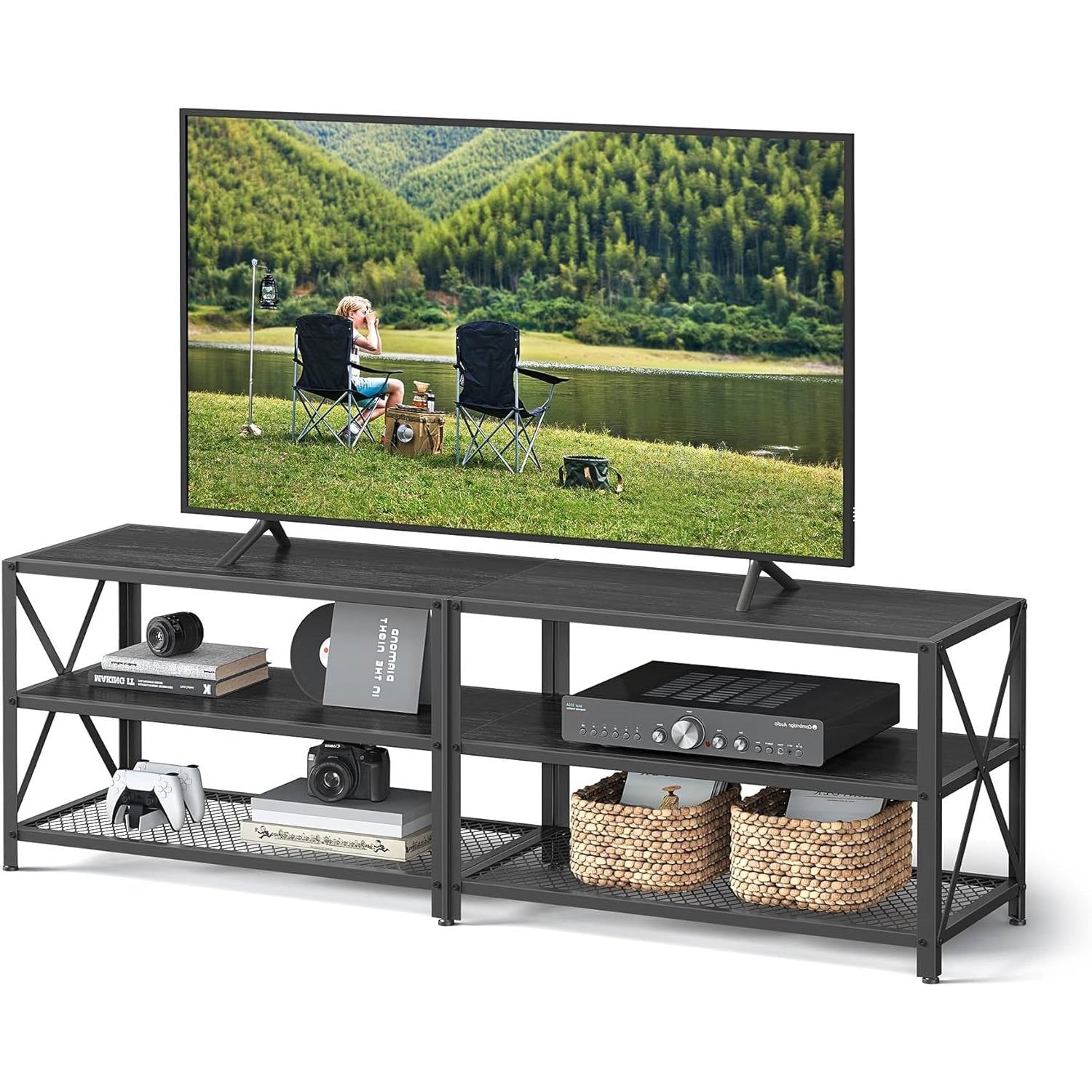Industrial Black Metal Wood TV Stand Entertainment Center for TV up to 70-inch — Chic Home-Decor