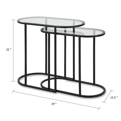 Valo 2pc Nesting Accent Table Set, Glass Oval Top, Retro Matte Black