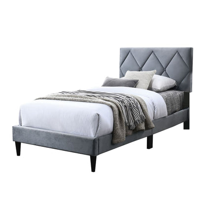 Niasa Full Size Bed, Chevron Tufted Gray Velvet Upholstered Foam