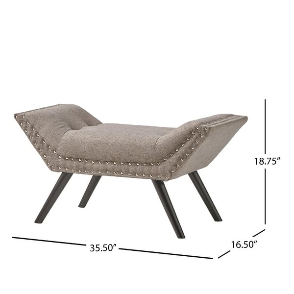 Vibe Ottoman Bench, Tufted Gray Fabric, 36 Inch, Nailhead Trim