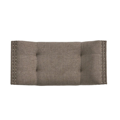 Vibe Ottoman Bench, Tufted Gray Fabric, 36 Inch, Nailhead Trim