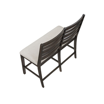 Vicy Counter Height Bench, Beige Fabric Seat, Espresso Brown Base