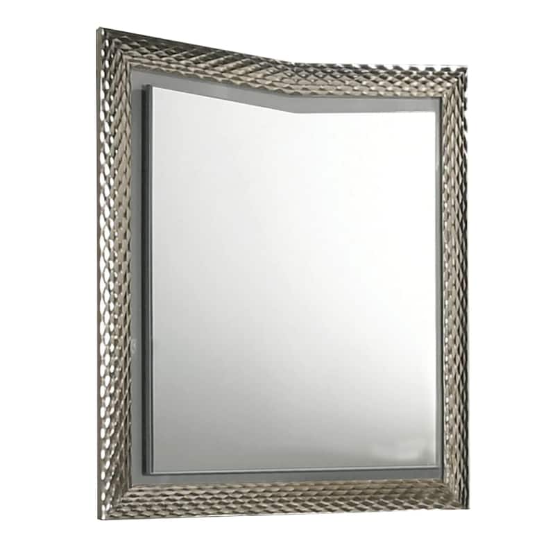 Vino 41 x 44 Dresser Mirror w LED, Glam Gray Wood, Silver Trim