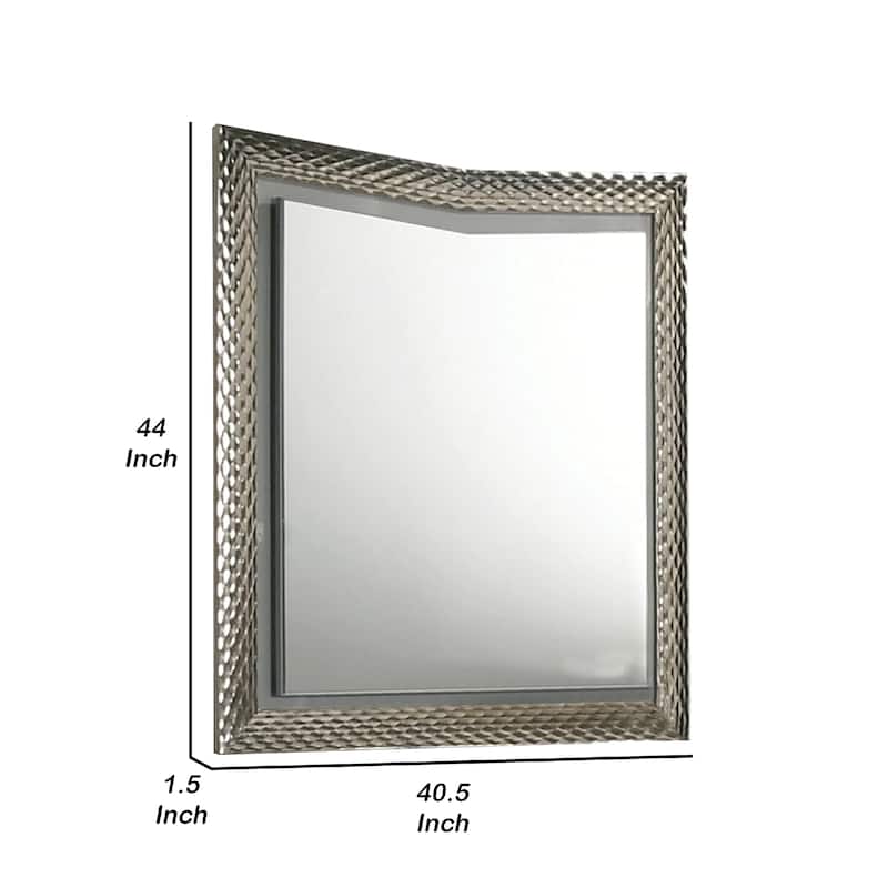 Vino 41 x 44 Dresser Mirror w LED, Glam Gray Wood, Silver Trim