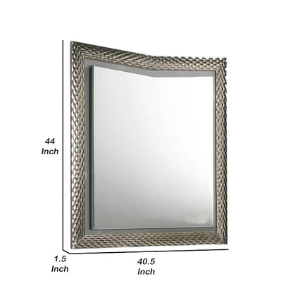 Vino 41 x 44 Dresser Mirror w LED, Glam Gray Wood, Silver Trim