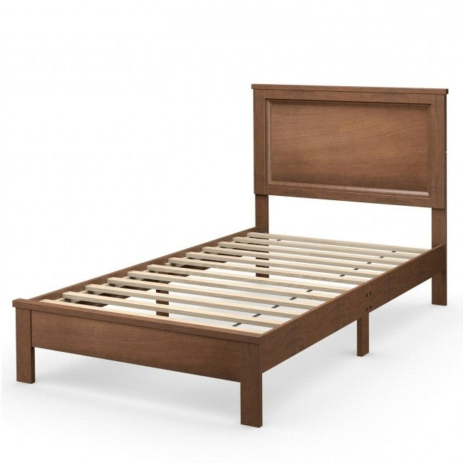 Twin Size Modern College Dorm Wooden Platform Bed in Walnut — Chic Home-Decor