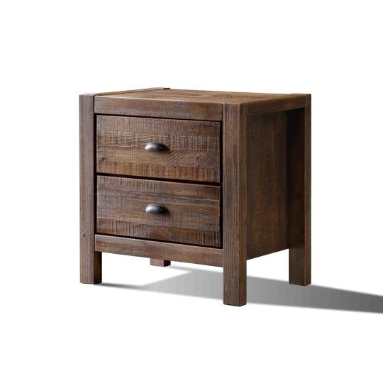 Farmhouse Style Solid Pine Wood 2-Drawer Nightstand Bedside Table in Walnut — Chic Home-Decor