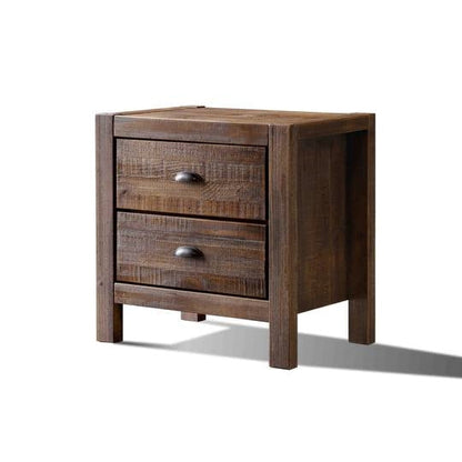 Farmhouse Style Solid Pine Wood 2-Drawer Nightstand Bedside Table – Walnut