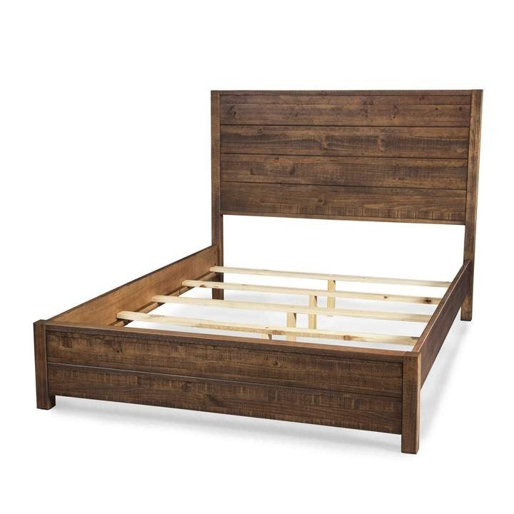 FarmHome Walnut Solid Pine Platform Bed in Queen Size — Chic Home-Decor