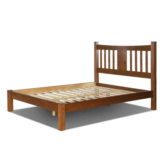Queen Farmhouse Style Solid Wood Platform Bed Frame with Headboard in Walnut — Chic Home-Decor