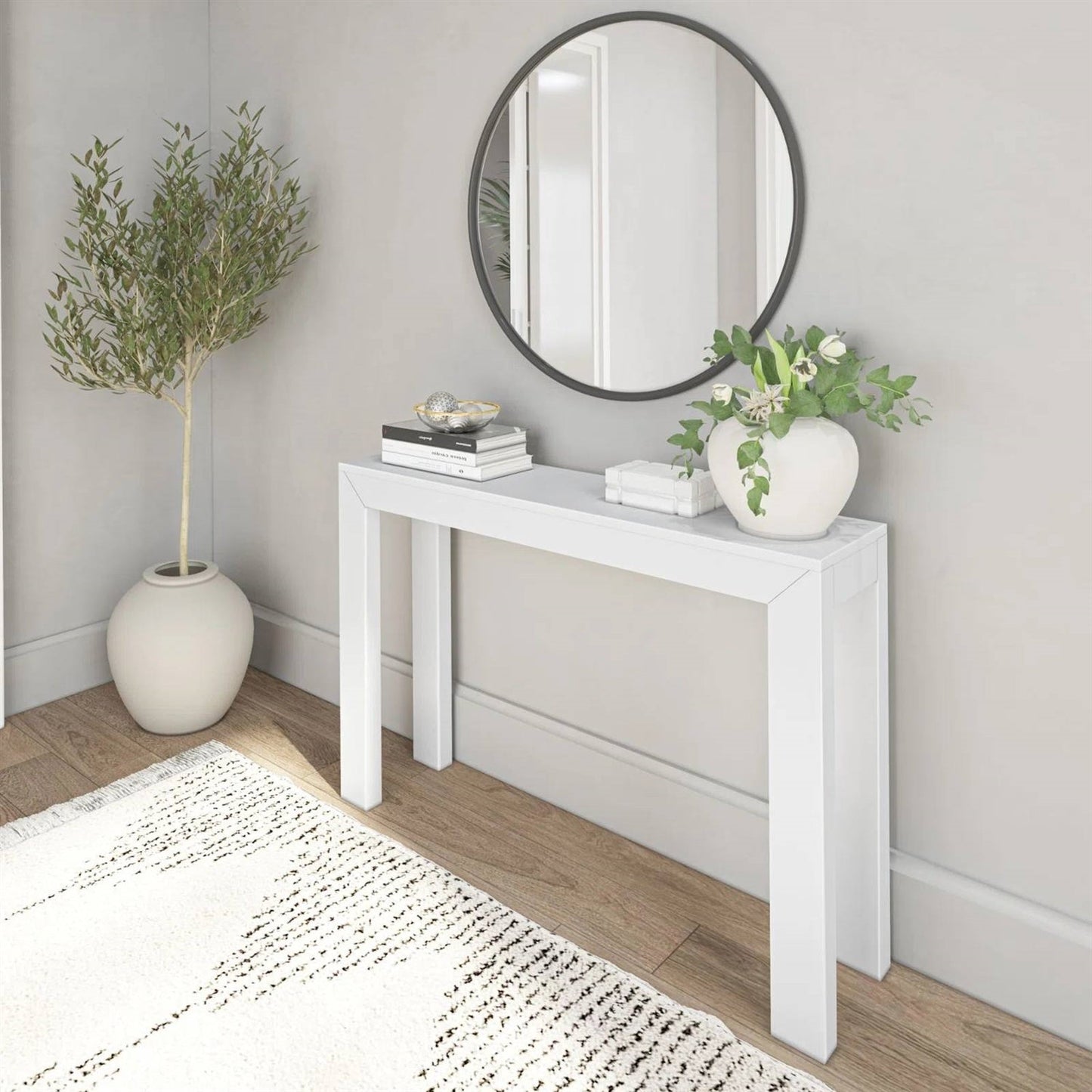 Solid Wooden Modern Accent Console Table / Sofa Table in White Wood Finish — Chic Home-Decor