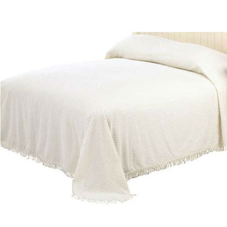 King size White Cotton Chenille Bedspread with Fringed Edges