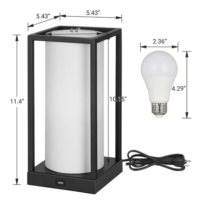 Set of 2 - Japanese Style USB Table Lamp with White Linen Shade and LED Bulbs