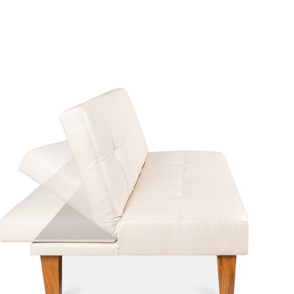 Convertible Faux Leather Tufted Lounge Futon Sofa Bed Adjustable Back in White