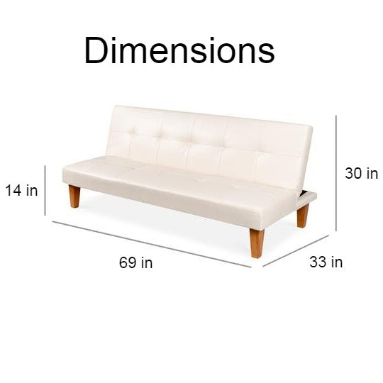 Convertible Faux Leather Tufted Lounge Futon Sofa Bed Adjustable Back in White