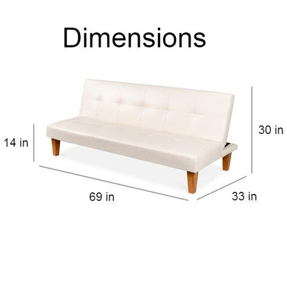 Convertible Faux Leather Tufted Lounge Futon Sofa Bed Adjustable Back in White