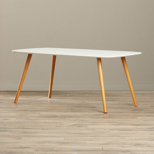 White Top Mid-Century Coffee Table with Solid Wood Legs