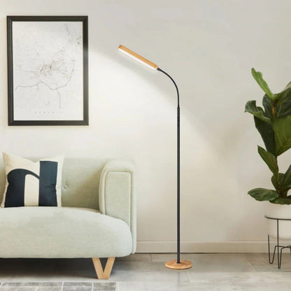68-inch LED Dimmable Floor Lamp Reading Light with Remote and Woodgrain Accents