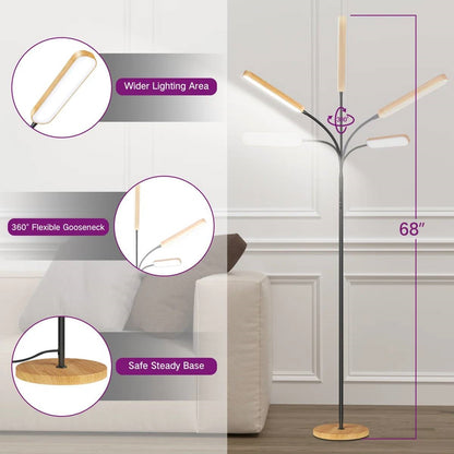 68-inch LED Dimmable Floor Lamp Reading Light with Remote and Woodgrain Accents