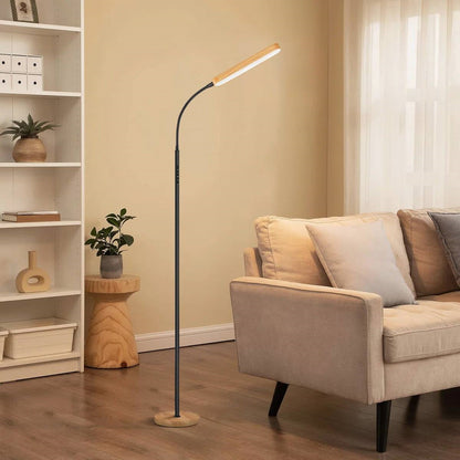 68-inch LED Dimmable Floor Lamp Reading Light with Remote and Woodgrain Accents
