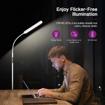 White 68-inch LED Dimmable Gooseneck Floor Lamp Reading Light with Remote