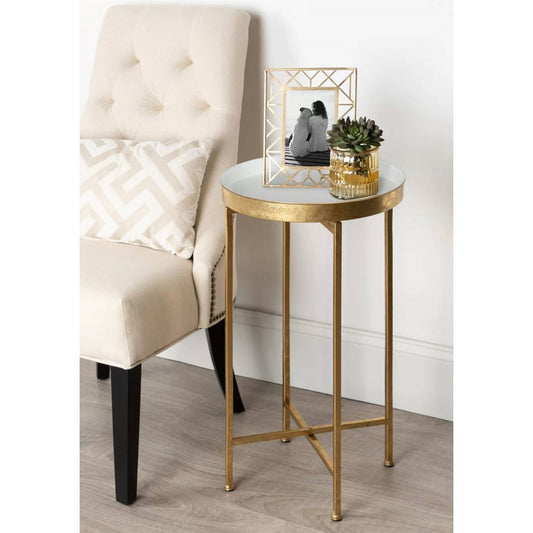 Gold Metal Round Nightstand End Table with Removable White Tray Top — Chic Home-Decor
