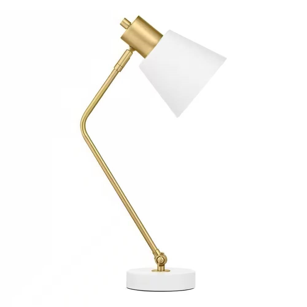 Simple Modern Gold Metal Finish Desk Light Table Lamp with White Shade — Chic Home-Decor