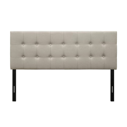 Button-Tufted Headboard in Light Grey Taupe Beige Upholstered Fabric – Twin
