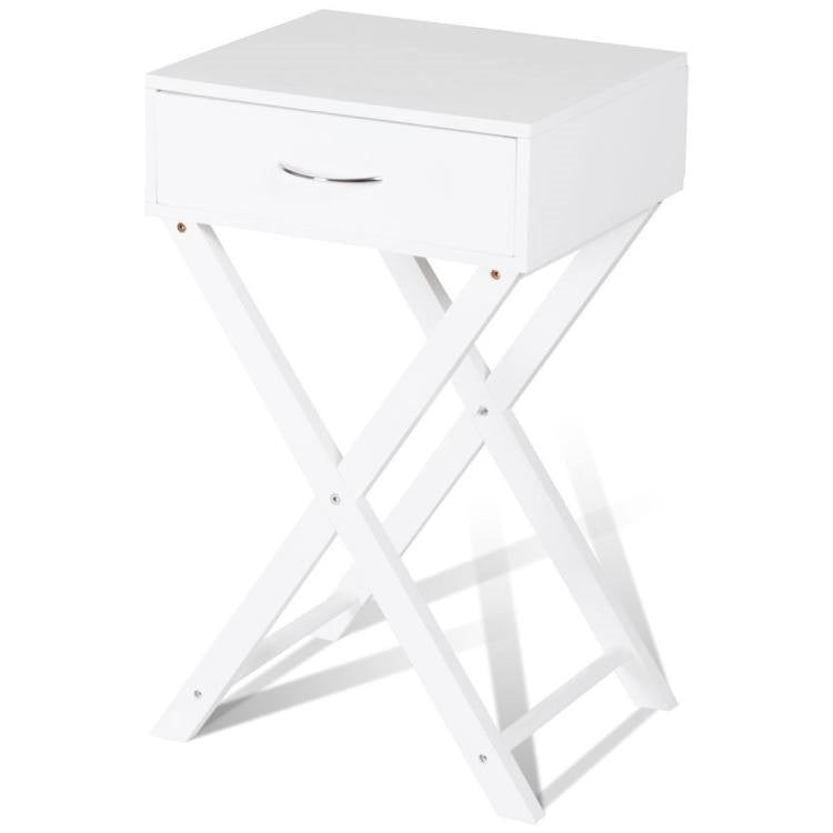 X-Shape 1 Drawer Nightstand End Side Table Storage in White — Chic Home-Decor