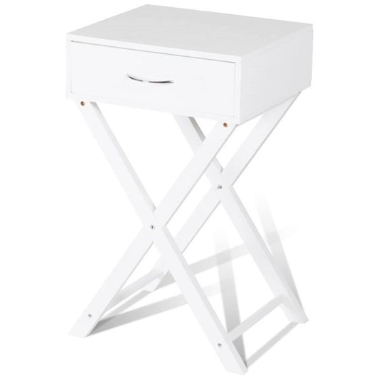 X-Shape 1 Drawer Nightstand End Side Table Storage in White — Chic Home-Decor