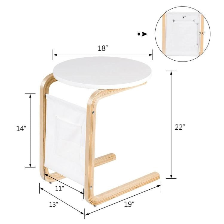 Birch Wood White Side Table TV Tray with Storage Bag