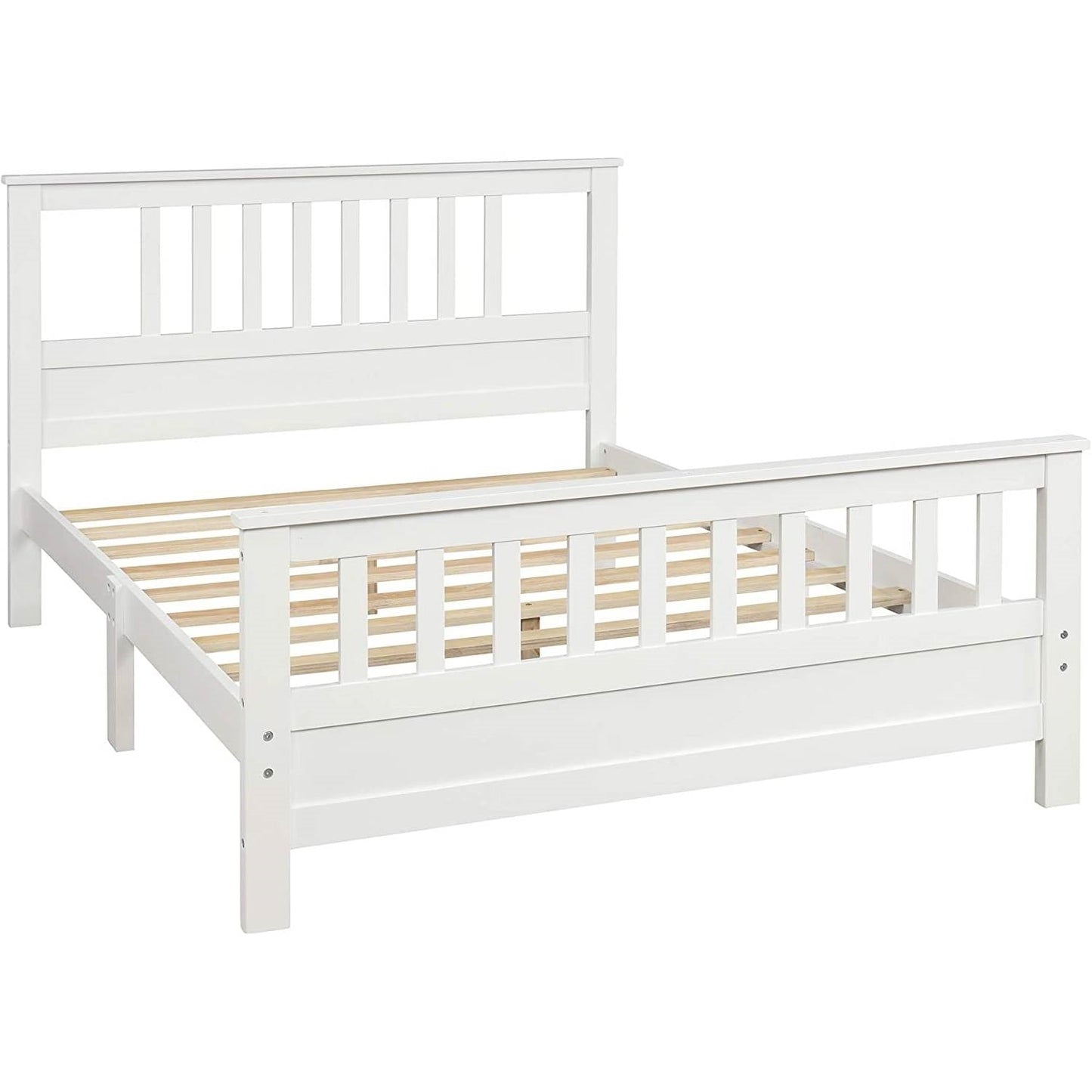 White Pine Wood Slatted Platform Headboard Footboard Full Size Bed — Chic Home-Decor