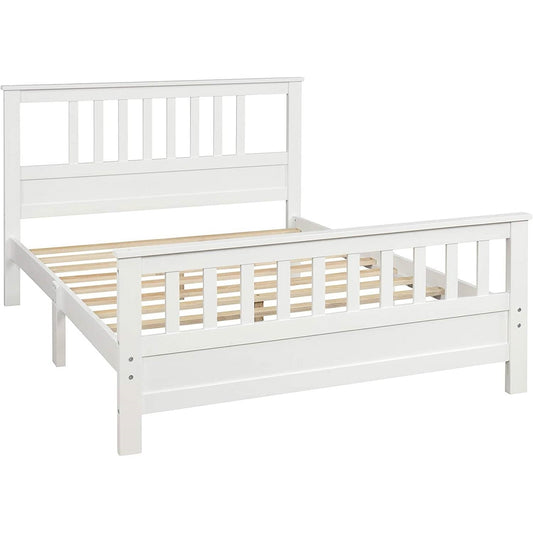 White Pine Wood Slatted Platform Headboard Footboard Full Size Bed — Chic Home-Decor