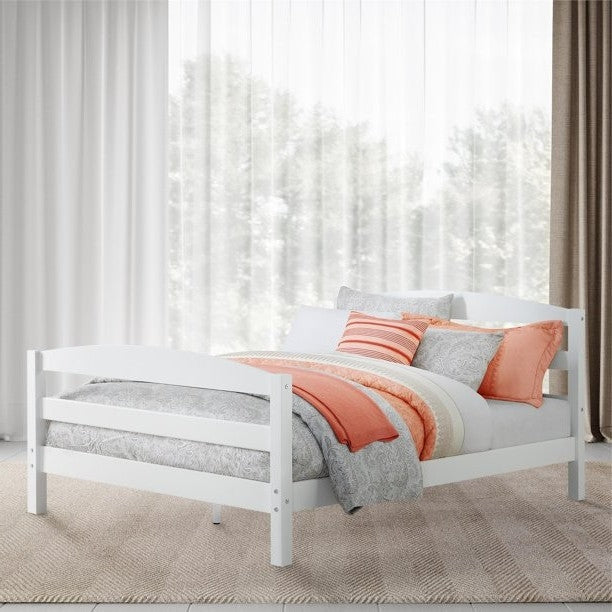Full Size Minimalist Platform Bed Headboard Footboard in White