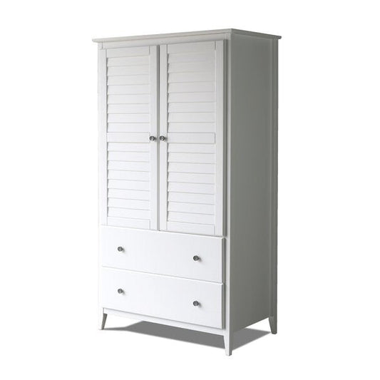 FarmHome Louvered Distressed White Solid Pine Armoire — Chic Home-Decor