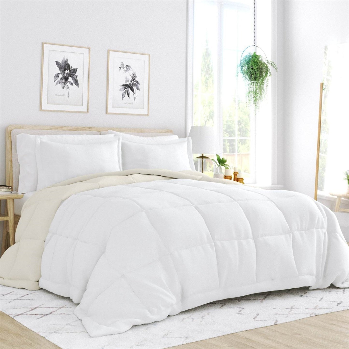 King/Cal King 3-Piece Microfiber Reversible Comforter Set in White and Cream — Chic Home-Decor
