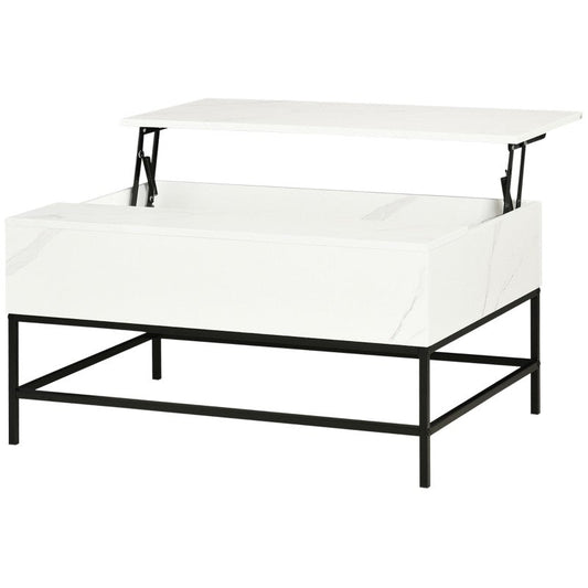 Modern White Lift Top Coffee Table w/ Hidden Storage Black Metal Legs — Chic Home-Decor
