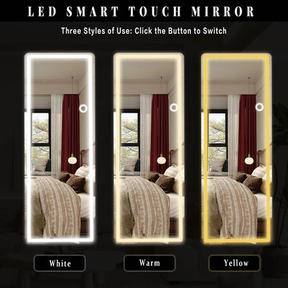 White 64-inch Full Length Floor Mirror with Stand and LED Light Strip
