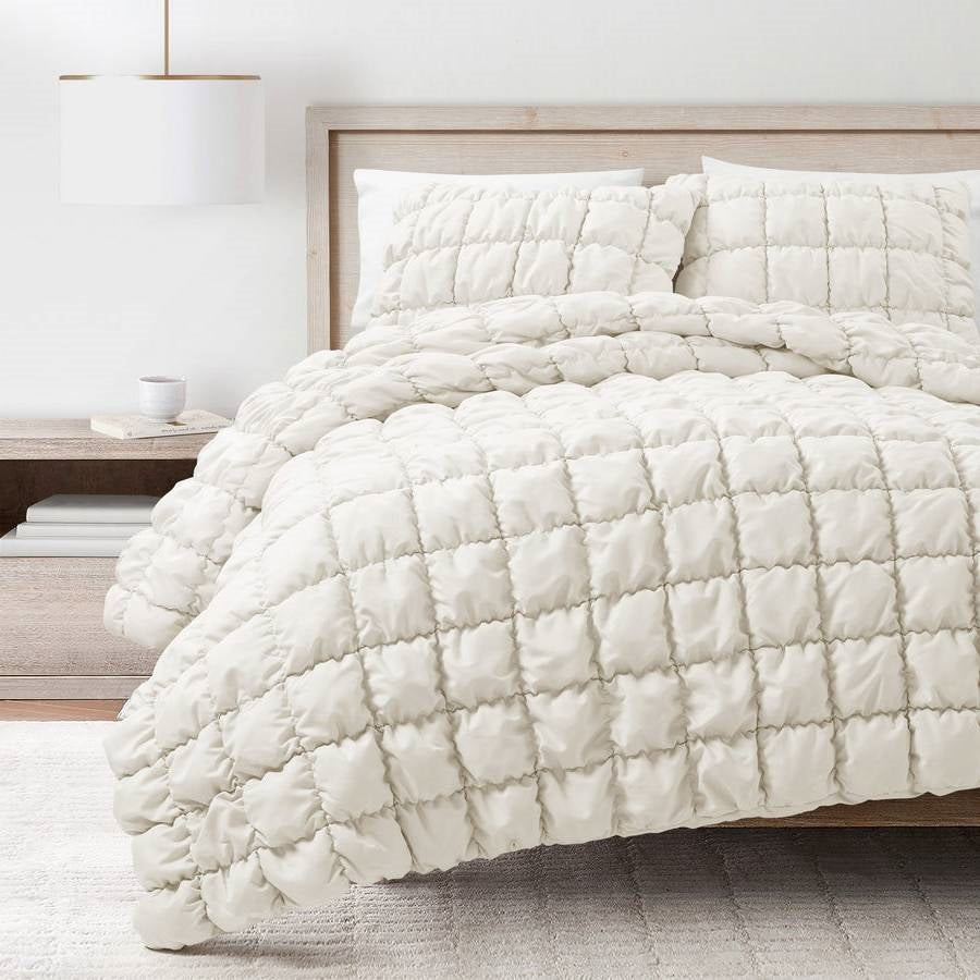 Twin/XL Soft Lightweight Puff Textured 2-Piece Comforter Set in Off White — Chic Home-Decor