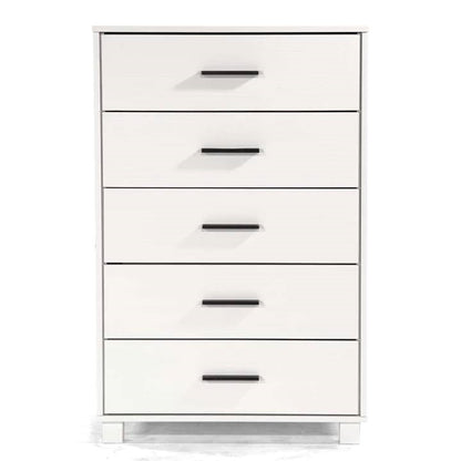 Modern Farmhouse Solid Wood 5 Drawer Bedroom Chest in White Wooden Finish