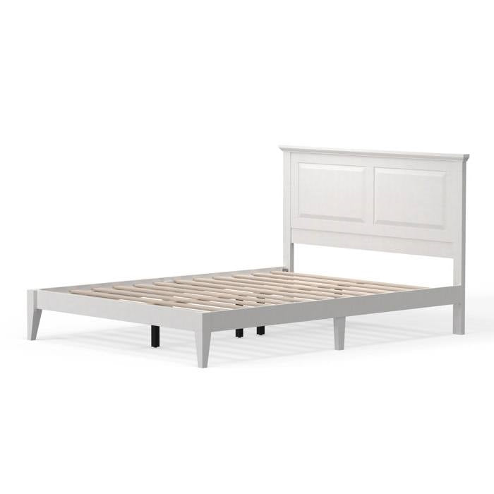 Queen Traditional Solid Oak Wooden Platform Bed Frame with Headboard in White — Chic Home-Decor