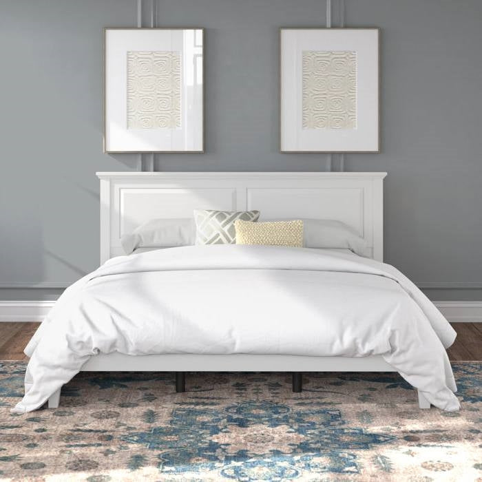 King Traditional Solid Oak Wooden Platform Bed Frame with Headboard in White — Chic Home-Decor