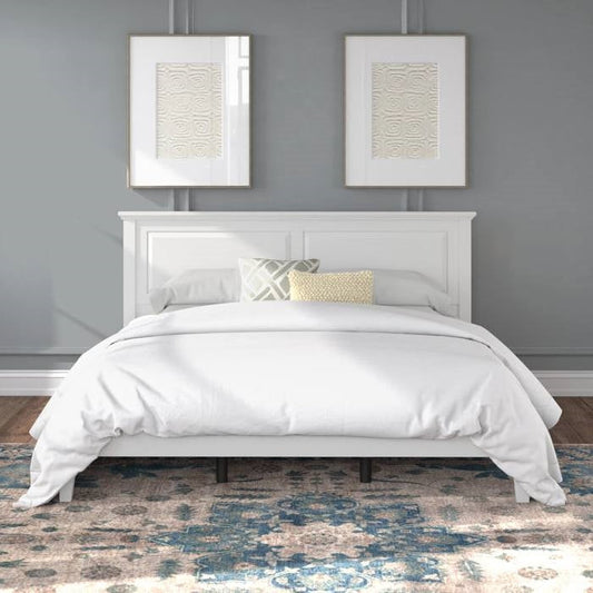 King Traditional Solid Oak Wooden Platform Bed Frame with Headboard in White — Chic Home-Decor