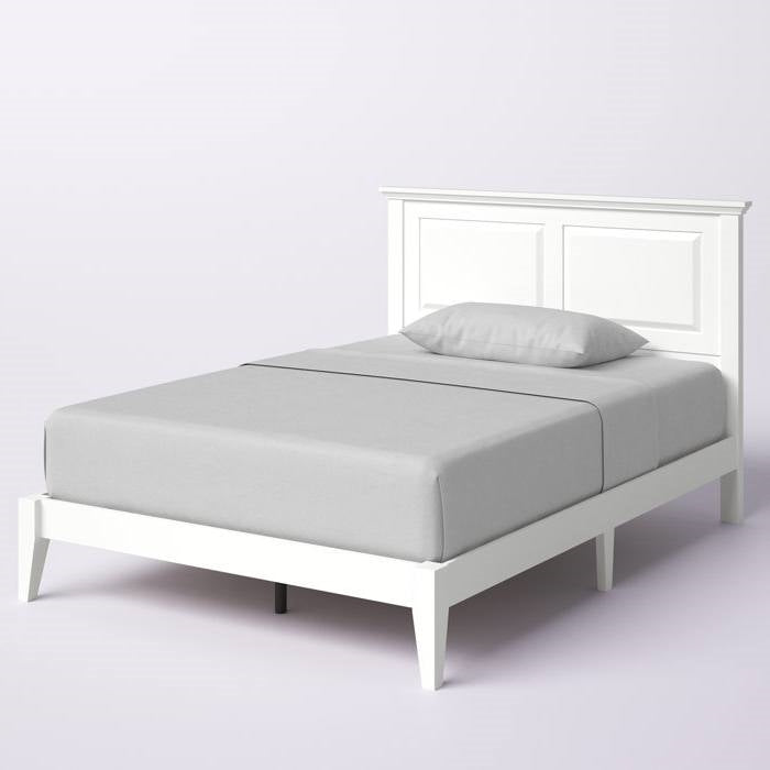Full Traditional Solid Oak Wooden Platform Bed Frame with Headboard in White — Chic Home-Decor