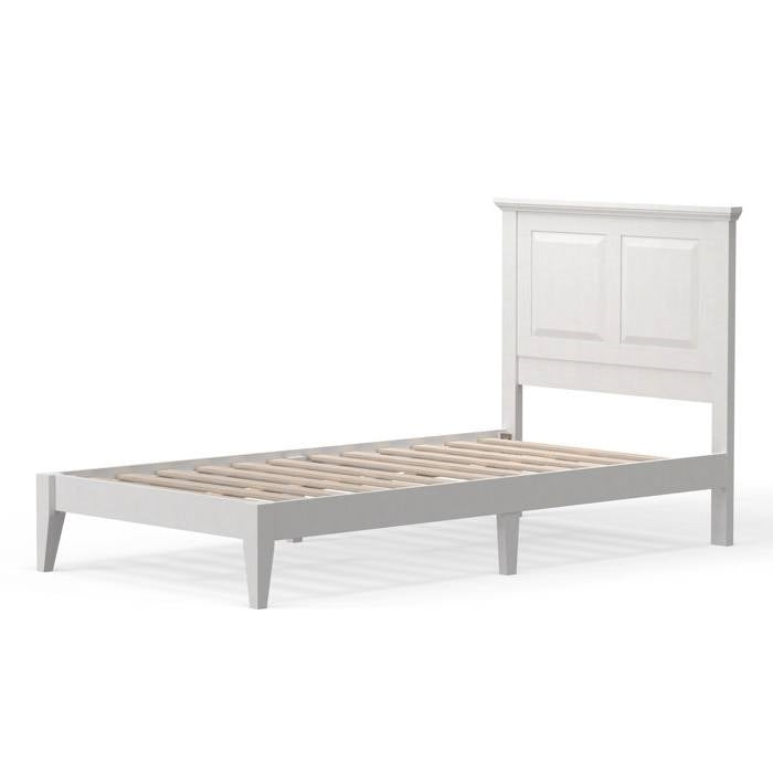 Twin Traditional Solid Oak Wooden Platform Bed Frame with Headboard in White — Chic Home-Decor