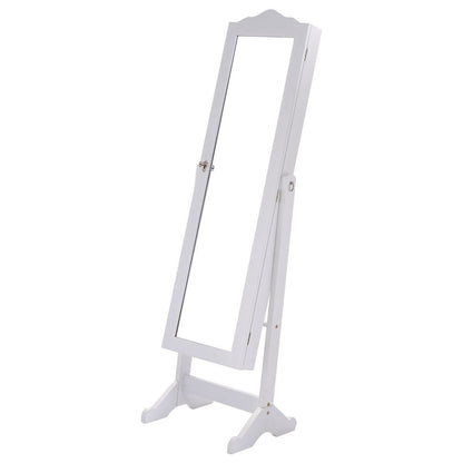 Locking White Wood Jewelry Armoire Cabinet Floor Mirror