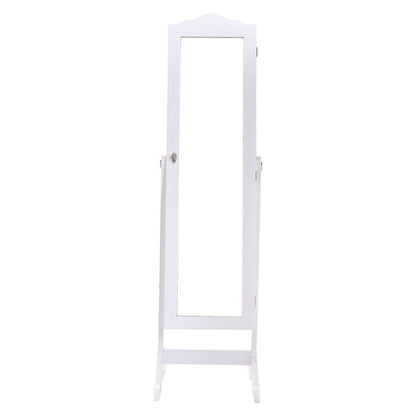 Locking White Wood Jewelry Armoire Cabinet Floor Mirror