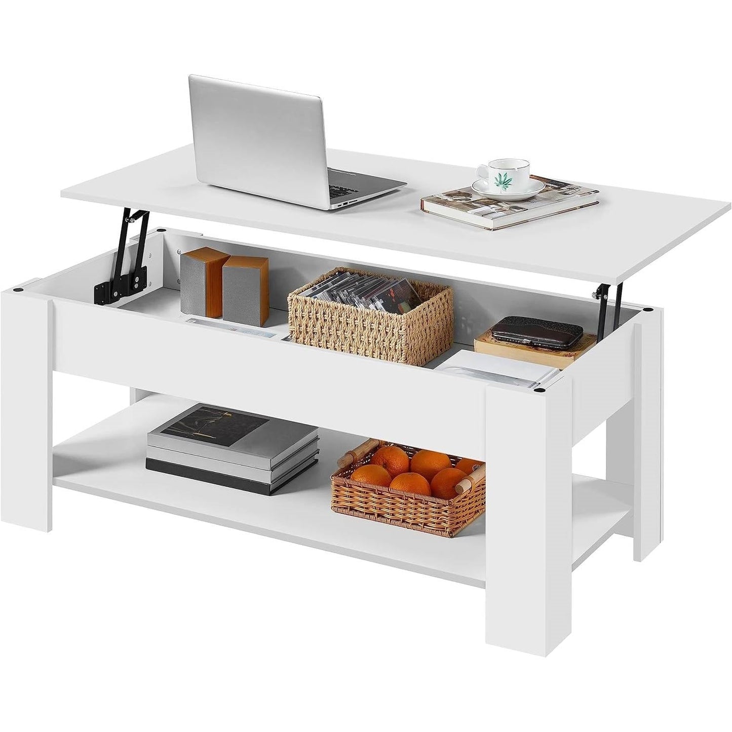 Lift-Top Coffee Table Laptop Desk TV Tray in White Wood Finish — Chic Home-Decor